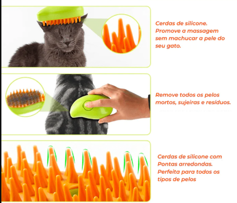 Escova a vapor para cão e gato, 3  em 1 - massagem relaxante, depilação e higiene